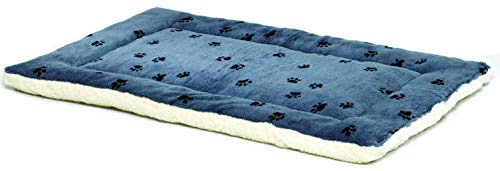 Reversible Paw Print Pet Bed in Blue & White Synthetic Fur for Dogs & Cats